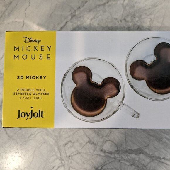 JoyJolt Disney Mickey Mouse Double Wall Espresso Cups - Set of 2 - New Open Box - Picture 3 of 16